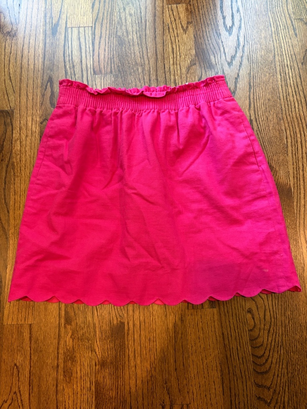 J. Crew Women Pink Cotton and Linen Skirt with Scalloped Hem and Elastic Waist